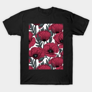 Poppies in Viva Magenta Color of the Year 2023 on white T-Shirt